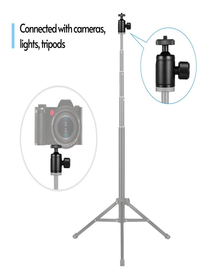 Mini Metal Tripod Head Adapter Ball Head Aluminum Alloy with 1/4 Inch Screw and 3/8 Inch Screw Hole for Mobile Phone Camera LED Light Tripod Black - Image 5