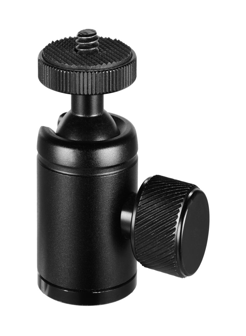 Mini Metal Tripod Head Adapter Ball Head Aluminum Alloy with 1/4 Inch Screw and 3/8 Inch Screw Hole for Mobile Phone Camera LED Light Tripod Black - Image 1