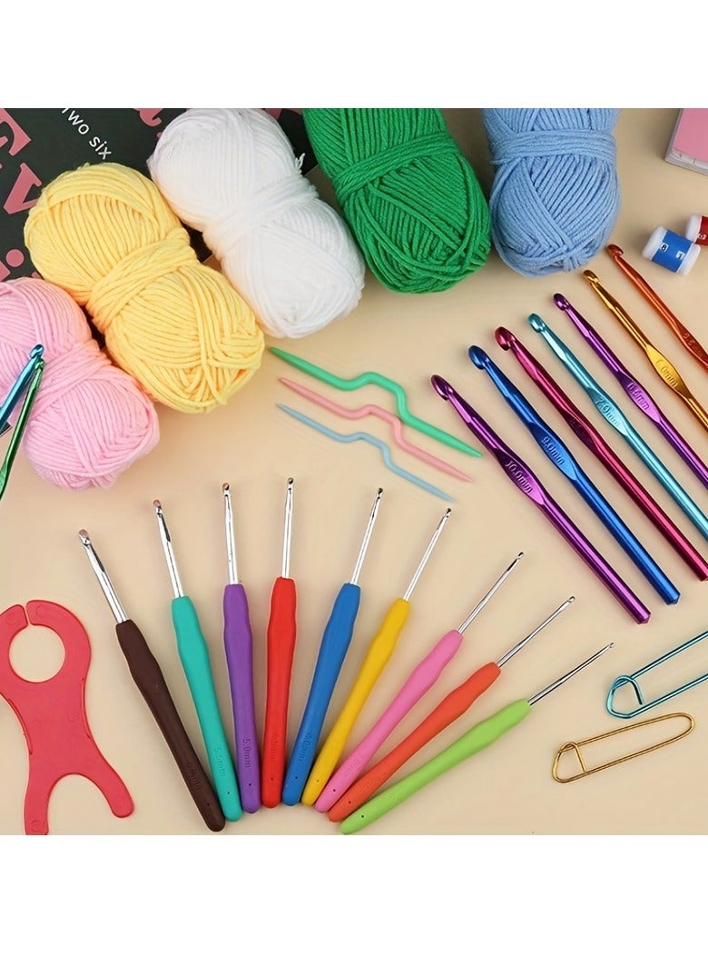 إيفرين طقم كروشيه فاخر مكون من 130 قطعة مع خيوط متعددة الألوان وحقيبة تخزين وإكسسوارات - مجموعة حياكة لجميع المواسم مع خطافات ومقصات وإبر وعلامات غرز - Image 5