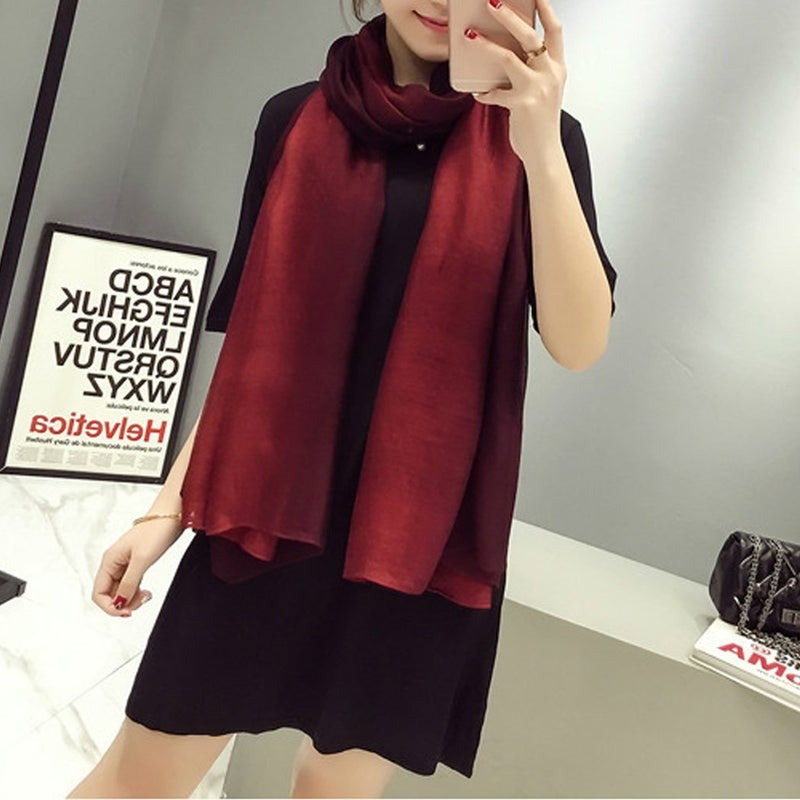 SNUG STAR وشاح SNUG STAR من القطن والحرير، لفات أنيقة وناعمة، ألوان متنوعة للنساء (أحمر نبيذي) - Image 5