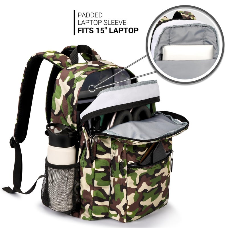 ZORFIN 26L Backpack for College, and Travel: Water Resistant Bookbag - Buckshot Camo - Image 4