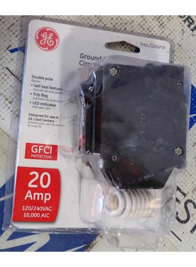 جنرال إلكتريك قاطع دائرة كهربائية GE THQL2120GFT ثنائي القطب 20 أمبير 120/240 فولت مع حماية من تيار التسرب الأرضي - Image 1