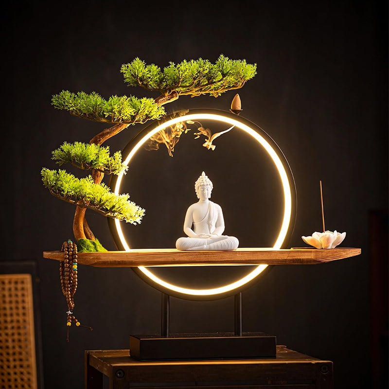 TXYXT Shakyamuni Buddha Ceramic Statue Indoor Backflow Incense Burner with Led Ring Lightï¼ŒMeditation Decoration for Home and Office, Suitable for Cone and Stick Incense - Image 2