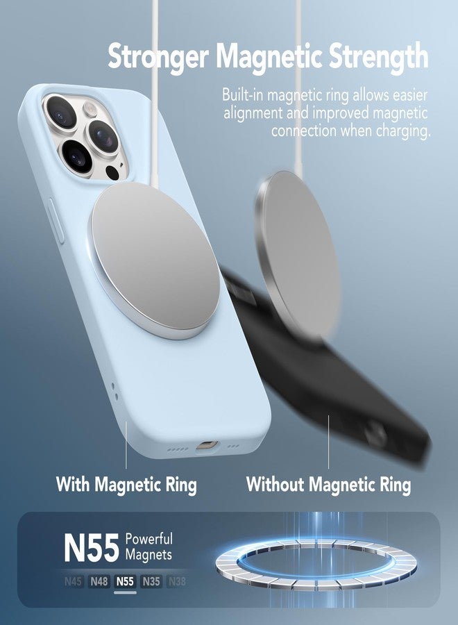 غونيز جراب مغناطيسي من GONEZ لهاتف iPhone 15 Pro، متوافق مع MagSafe، [واقي شاشة + واقي عدسة الكاميرا]، جراب سيليكون مقاوم للصدمات والخدوش، مقاس 6.1 بوصة، أزرق - Image 3