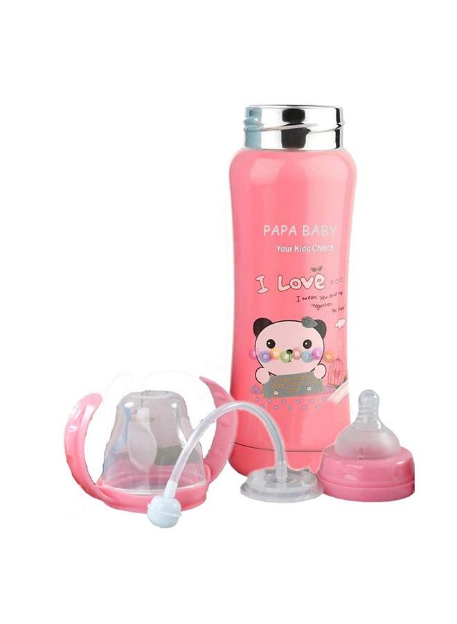 DOMENICO زجاجة رضاعة معزولة حراريًا من الفولاذ المقاوم للصدأ للأطفال حديثي الولادة؛ للأطفال الصغار؛ خالية من مادة BPA؛ تصميم أنيق مع مقابض؛ 180 مل (طباعة عشوائية باللون الوردي) - Image 2