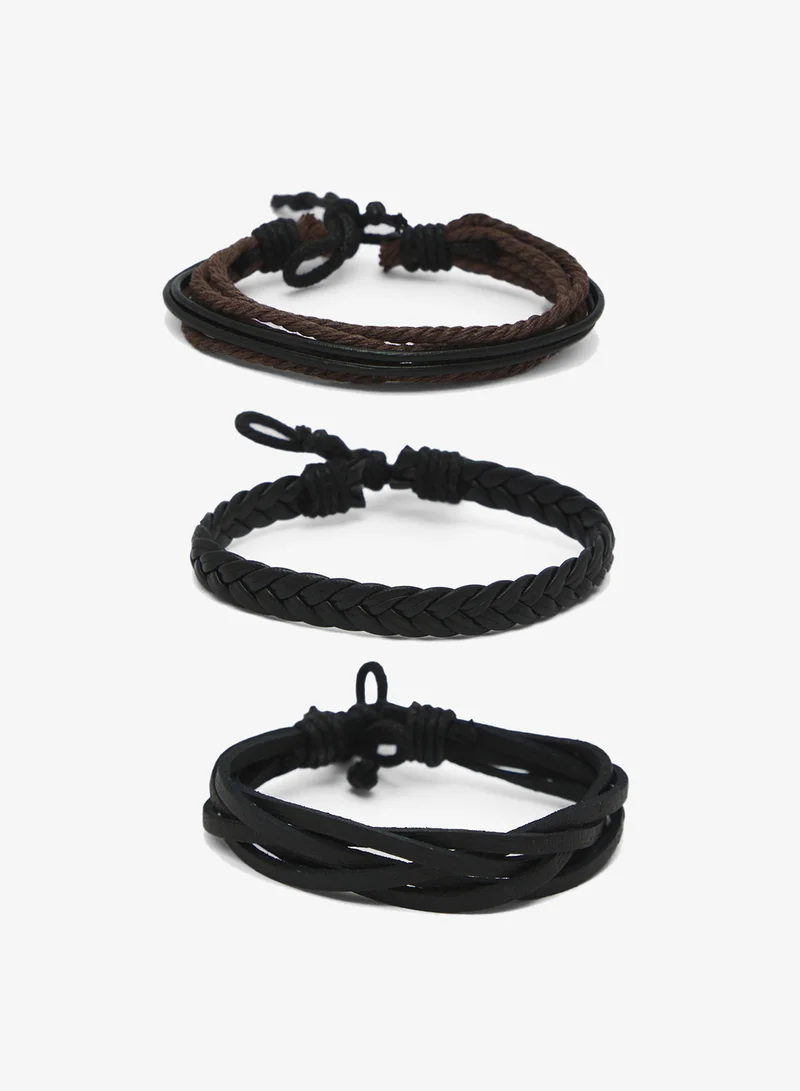 سفنتي فايف Multi-Layer Braided Leather Bracelet