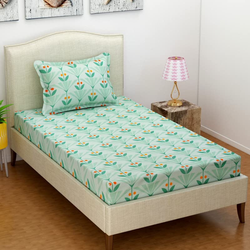 BSB Home® 200 TC 100% Cotton Feel Bedsheet for Single Bed with One King Size Pillow Covers Soft/Breathable Wrinkel Free -60x90 Inches - (Multicolour, Light Green Leaf) - Image 5