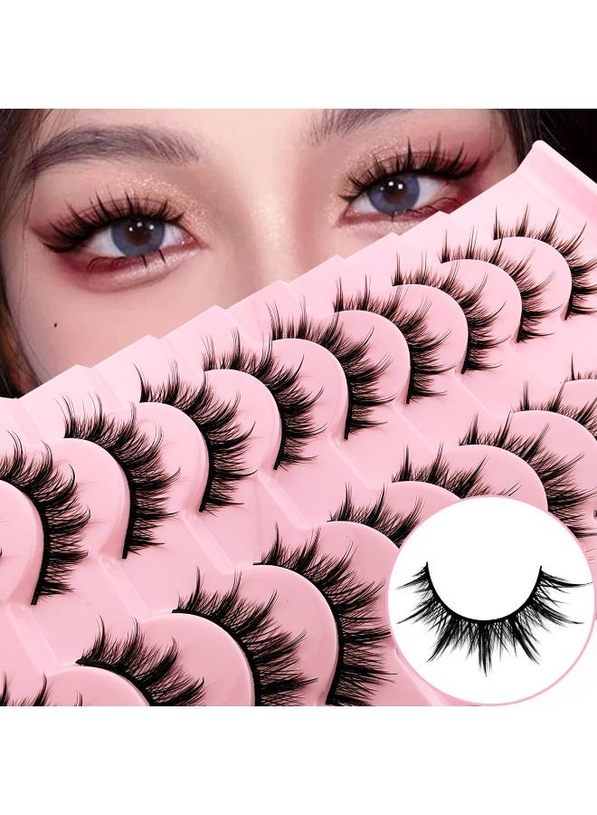 Beautybox 10 Pairs Manga Style False Eyelashes - 12mm Spiky Doll Lashes, Cat-Eye Wispy Clusters for Anime/Korean Makeup Look - Image 2