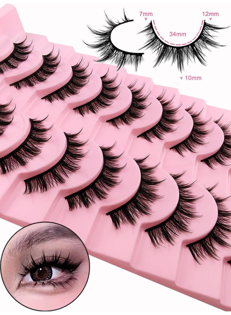 Beautybox 10 Pairs Manga Style False Eyelashes - 12mm Spiky Doll Lashes, Cat-Eye Wispy Clusters for Anime/Korean Makeup Look - Image 5