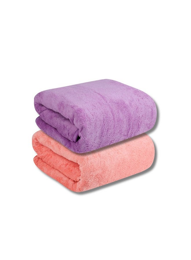 Fezora® Microfiber Bath Towels | (70x140) Extra Soft Plush & Quick Dry High Absorbency with Large Size Towels for Bathing (Pack of 2, Orange & Purple) - Image 1