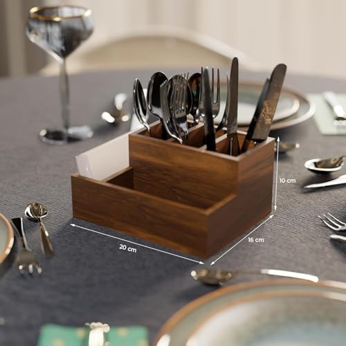 ETIQUETTE ART Wood Mango Utensil Cutlery Holder | Knives & Forks Or Condiments | Pub, Hotels Or Home Dinning Table | Kitchen Storage Caddy Organiser (Design 2), Brown - Image 5