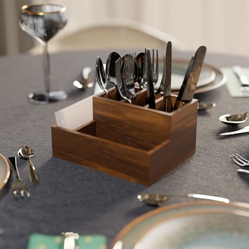 ETIQUETTE ART Wood Mango Utensil Cutlery Holder | Knives & Forks Or Condiments | Pub, Hotels Or Home Dinning Table | Kitchen Storage Caddy Organiser (Design 2), Brown - Image 4
