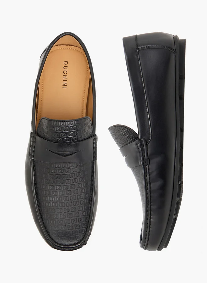 دوتشيني Men's Monogram Embossed Slip-On Moccasins
