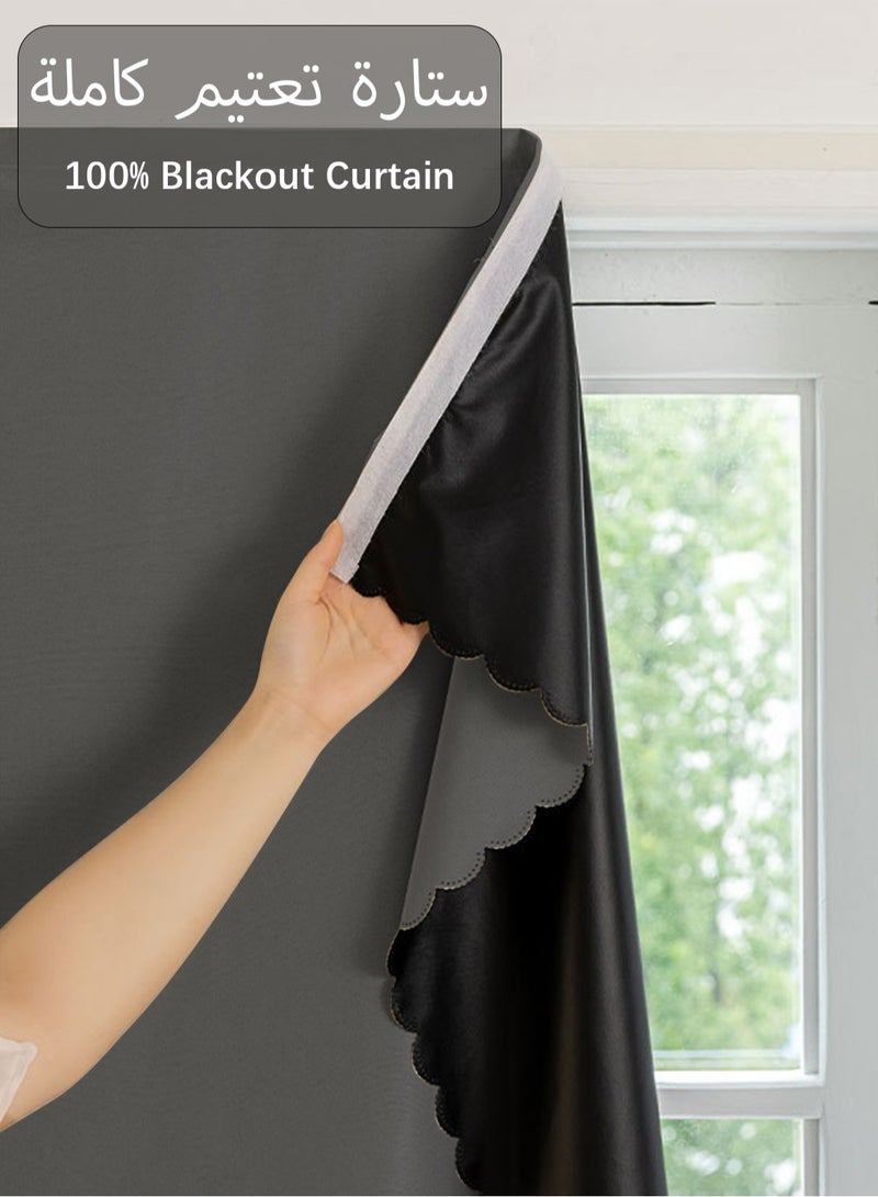 ستائر فيلكرو، بدون حفر، تعتيم 100٪، قطعة واحدة، مناسبة لنوافذ بعرض 75–100 سم (رمادي داكن W150 × H200 cm) - Image 1