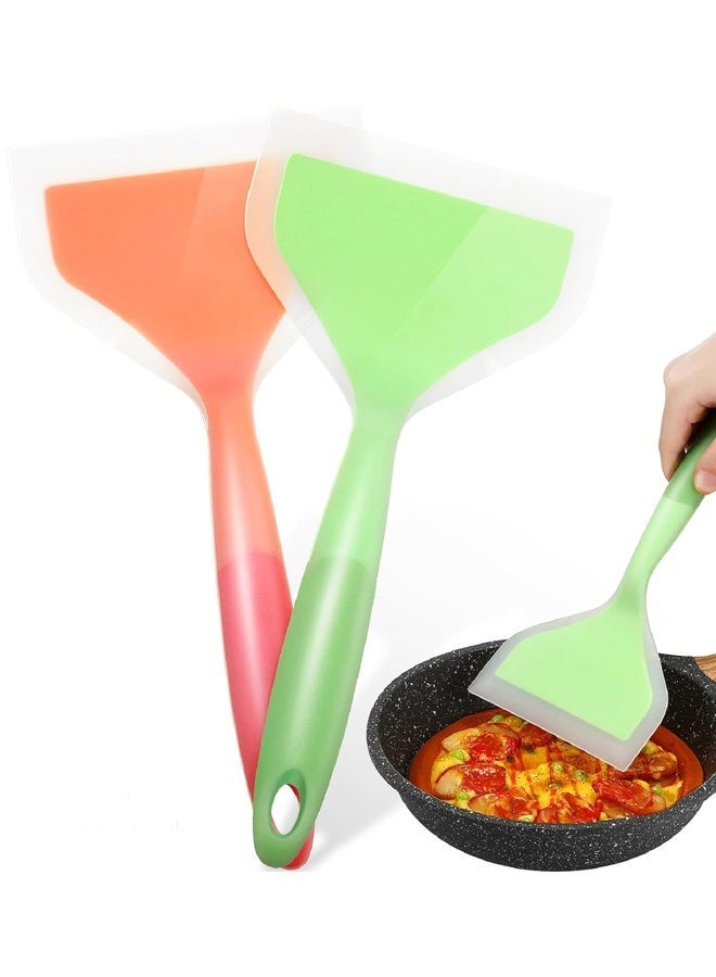 2 Pcs Silicone Spatula Turner, Wide Pancake Flipper, Tamagoyaki Shovel, BPA Free Non-Stick Egg Flipper for Omelette, Pizza, Steak & Fish - Image 1
