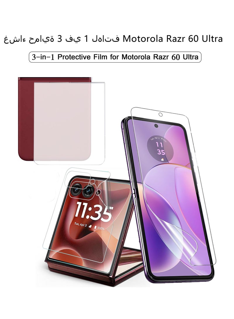 3 in 1  Screen Protector for Motorola Razr 60 Ultra 5G (1 Pcs Front + 1 Outer+1 behind), Anti-Spy Anti-Scratch Anti-Dust Tempered TPU Film Easy Installation - Image 1