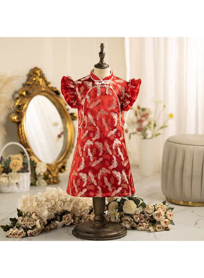 Girls' Year-old Dress Summer Thin Baby Tang Dress Girls' Chinese Style Red Baby's Cheongsam
