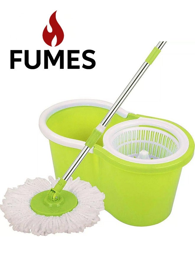 FUMES Spin mop and bucket set with 2 microfiber heads and 360 degree rotating handle for floor cleaning - Image 1