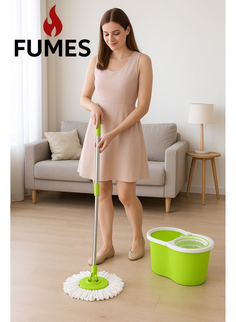 FUMES Spin mop and bucket set with 2 microfiber heads and 360 degree rotating handle for floor cleaning - Image 2