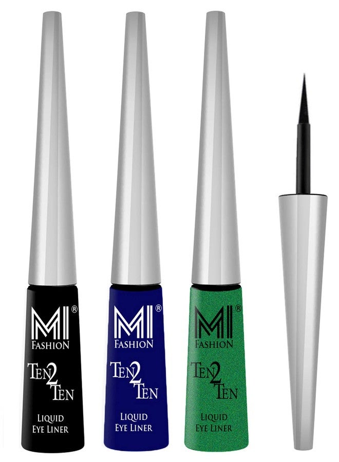 MI Fashion Colored Liquid Eyeliners Combo of 3 Pcs Water Resistant Cruelty Free High Shine Long Stay - Black, Navy Blue, Green Shimmer - Image 2