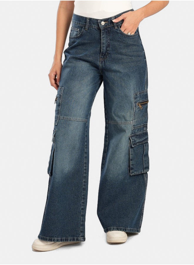 Clue Vintage Wide-Leg Cargo Jeans  - Image 1