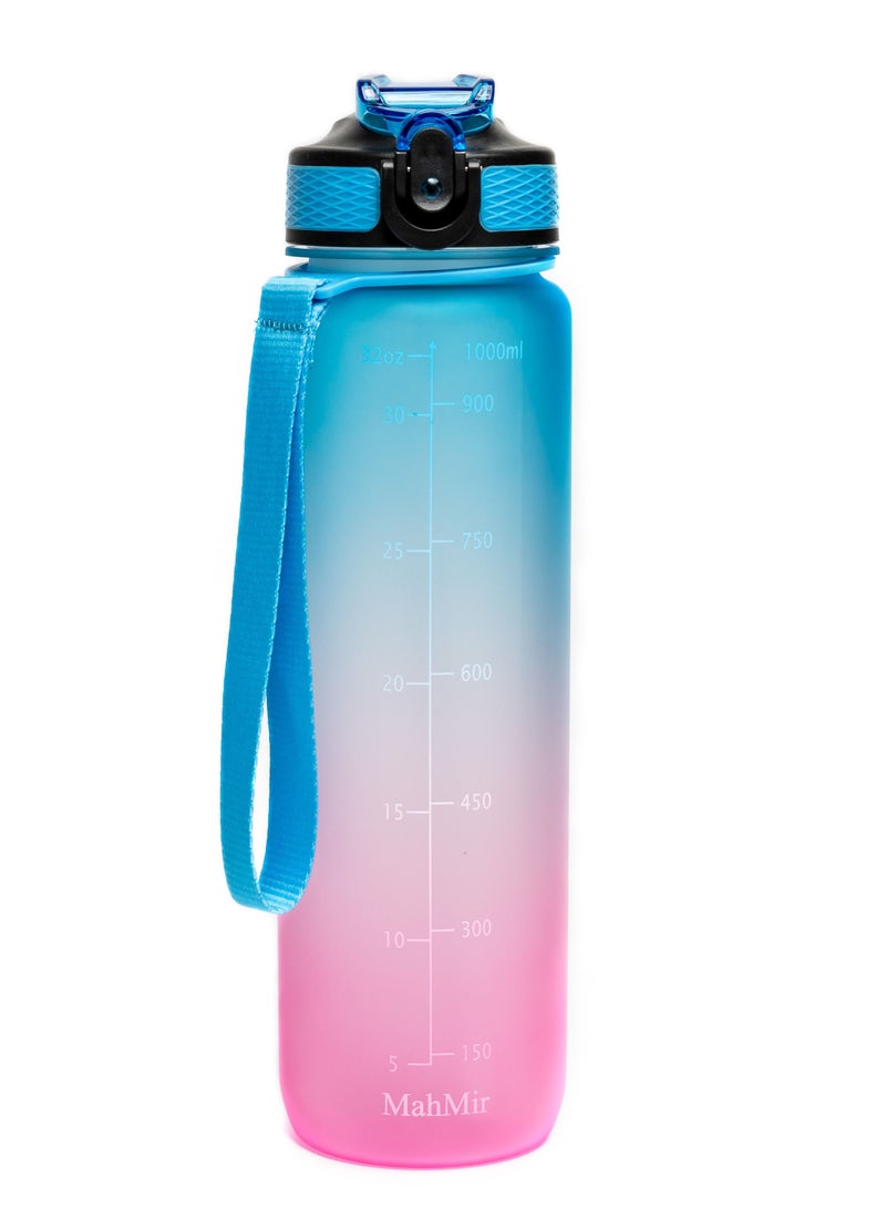 MahMir Water Bottle 1L with Time Marker Straw Strainer Tritan BPA Free for Fitness Gym Outdoor Sports By MahMir (Blue)  - Image 2
