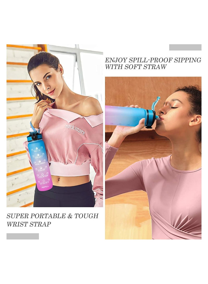 MahMir Water Bottle 1L with Time Marker Straw Strainer Tritan BPA Free for Fitness Gym Outdoor Sports By MahMir (Blue)  - Image 5