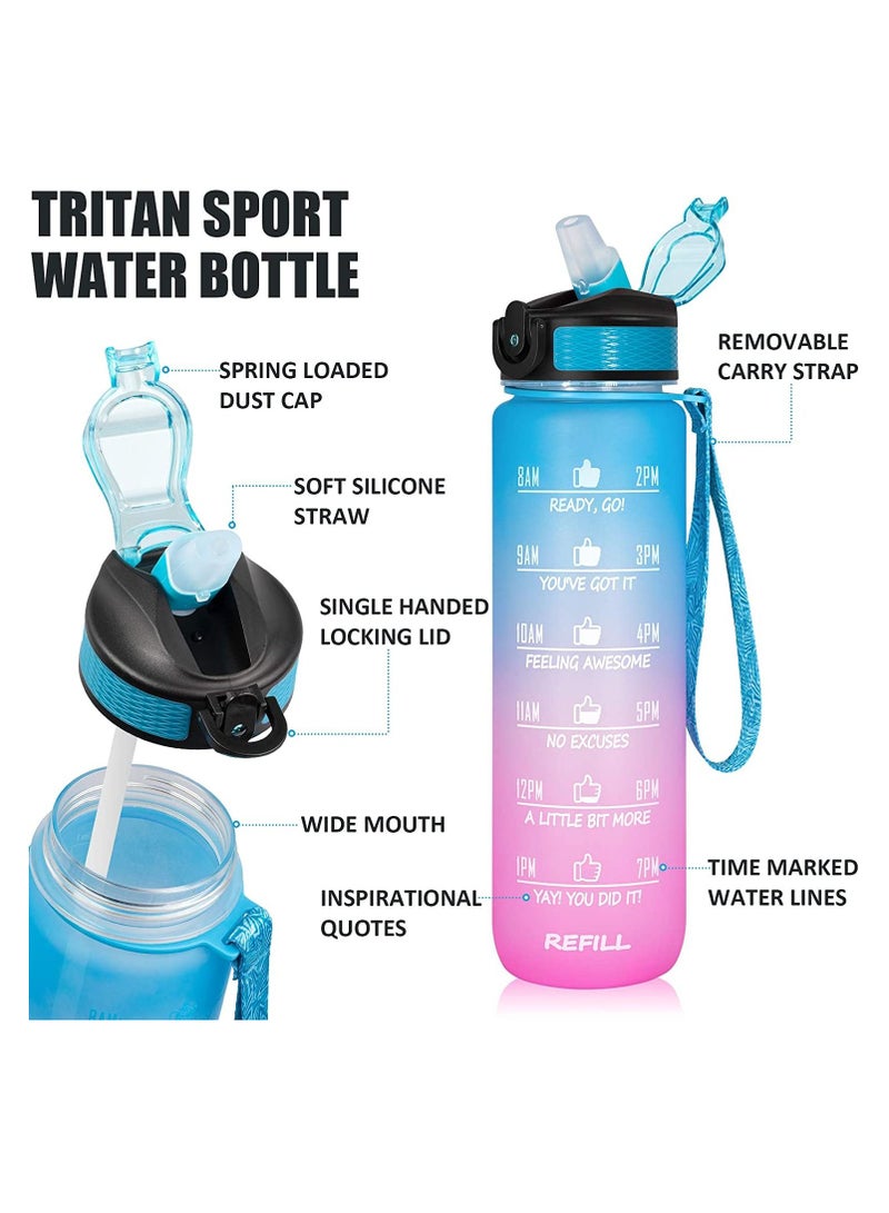 MahMir Water Bottle 1L with Time Marker Straw Strainer Tritan BPA Free for Fitness Gym Outdoor Sports By MahMir (Blue)  - Image 4