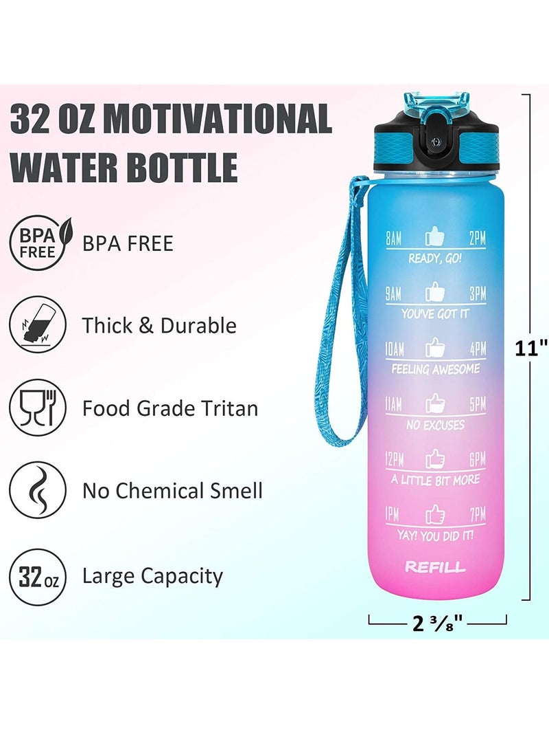 MahMir Water Bottle 1L with Time Marker Straw Strainer Tritan BPA Free for Fitness Gym Outdoor Sports By MahMir (Blue)  - Image 3