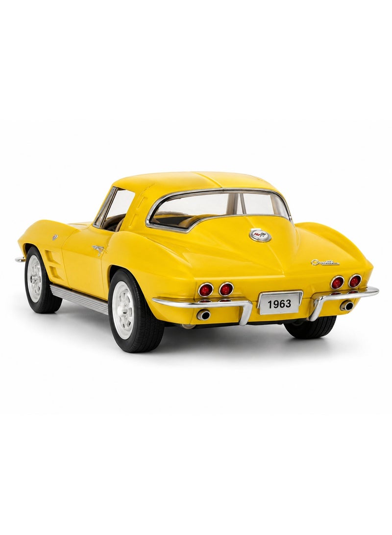 Kinsmart 1:36 Scale Pull Back Action Door Openable 1963 Corvette Sting Ray Miniature Diecast Metal Toy Car-Yellow - Image 2