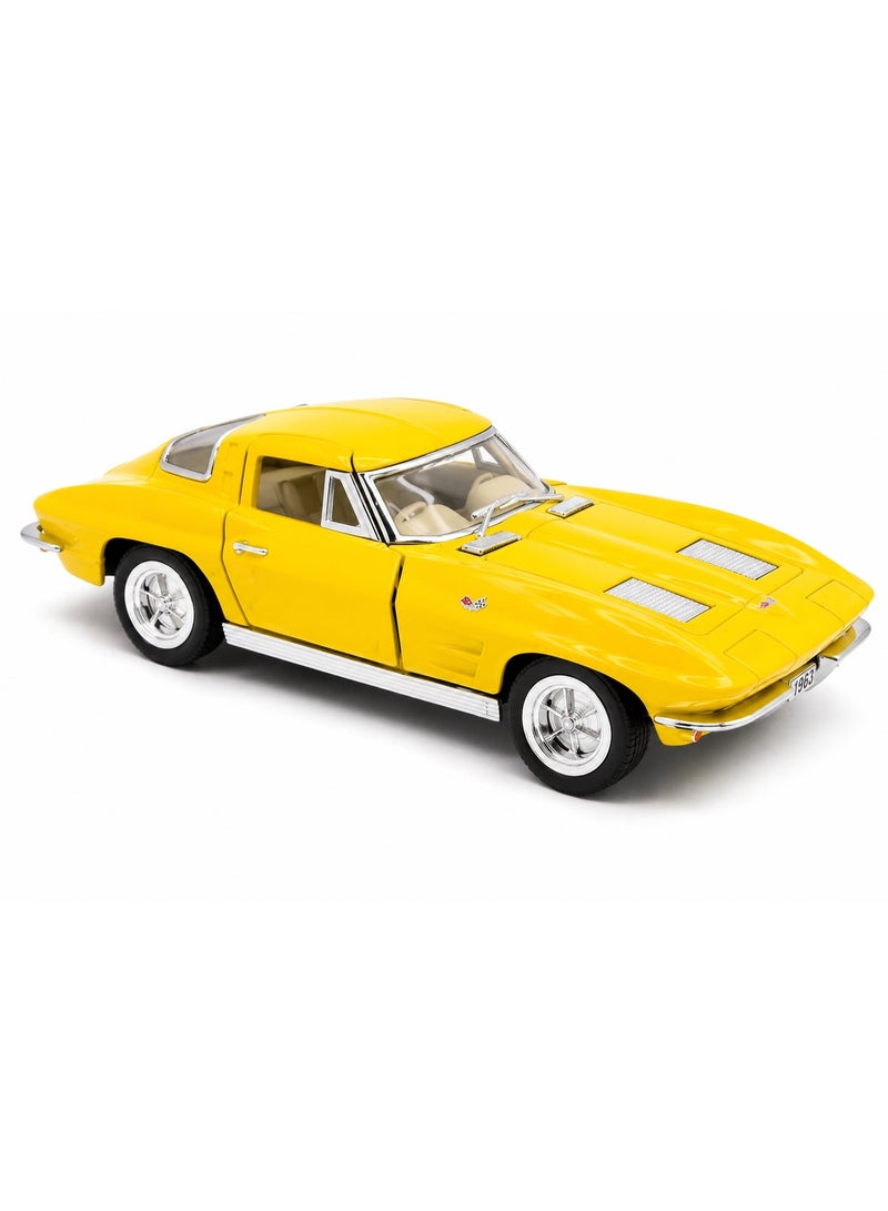 Kinsmart 1:36 Scale Pull Back Action Door Openable 1963 Corvette Sting Ray Miniature Diecast Metal Toy Car-Yellow - Image 3