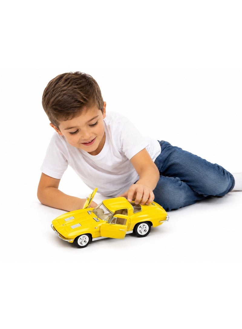 Kinsmart 1:36 Scale Pull Back Action Door Openable 1963 Corvette Sting Ray Miniature Diecast Metal Toy Car-Yellow - Image 4