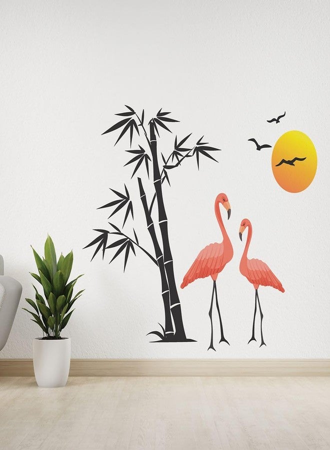 CVANU Beautiful Flamingo & Sun Self-Adhesive Vinyl Wall Sticker for Wall Decoration (35inX46in)_S260 - Image 1
