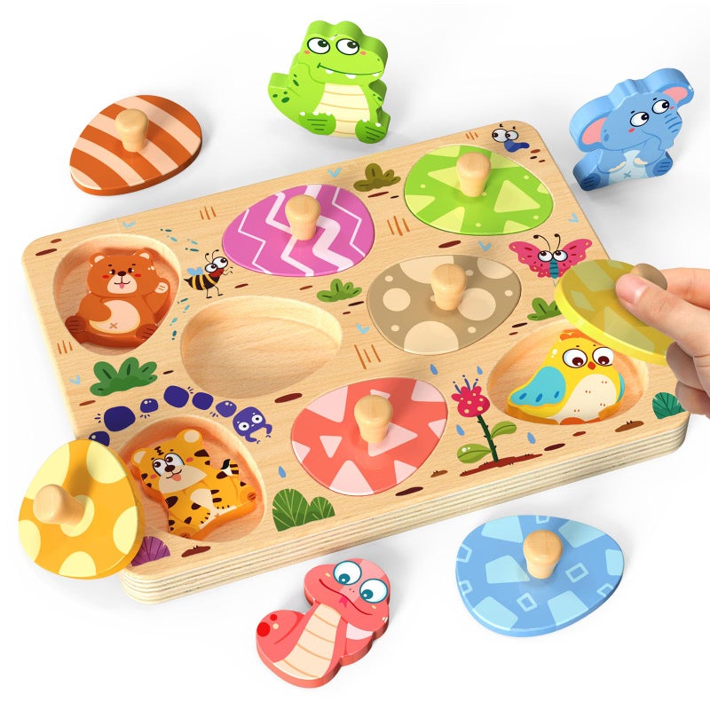 Zeoddler Wooden Puzzles for Toddlers 8 Pcs Animal Matching Egg Puzzle Montessori Toys for Boy Girl Easter Birthday Gifts Preschool Learning Activities Educational Toys for Boys Girls - Image 3