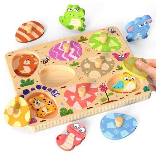 Zeoddler Wooden Puzzles for Toddlers 8 Pcs Animal Matching Egg Puzzle Montessori Toys for Boy Girl Easter Birthday Gifts Preschool Learning Activities Educational Toys for Boys Girls - Image 1