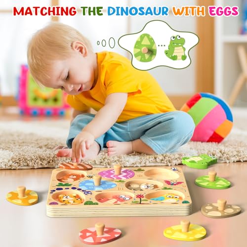 Zeoddler Wooden Puzzles for Toddlers 8 Pcs Animal Matching Egg Puzzle Montessori Toys for Boy Girl Easter Birthday Gifts Preschool Learning Activities Educational Toys for Boys Girls - Image 5