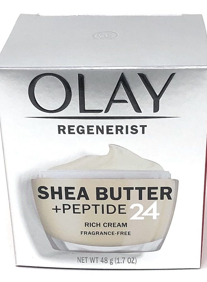 Olay Regenerist Shea Butter + Peptide 24 Rich Cream Face Moisturizer, Fragrance Free, 1.7 oz (48g) - Image 1