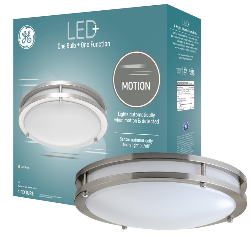 جهاز إضاءة GE LED بحساس حركة 20 واط مثبت على السقف مع ضوء أمان حساس حركة أبيض ناعم