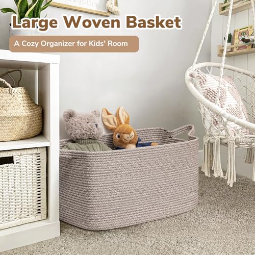 Goodpick Large Woven Storage Basket, 21.6" x 14.9" x 11.8" Blanket Basket for Living Room, Bedroom, Rectangle Rope Storage Organizer for Clothes, Toys, Brown - Image 2