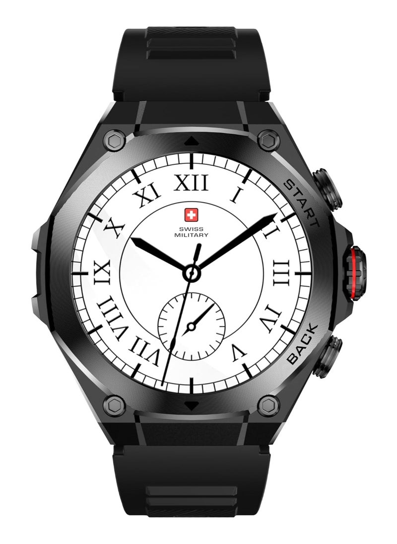 SWISS MILITARY - Swiss Military DOM6 Smartwatch 1.43" AMOLED, Bluetooth Calling, Multi Language, Health & Sports Tracking, Wireless Charging, 7 Days Battery, IP67, iOS/Android Compatible, Black Frame with Black Strap - Image 1