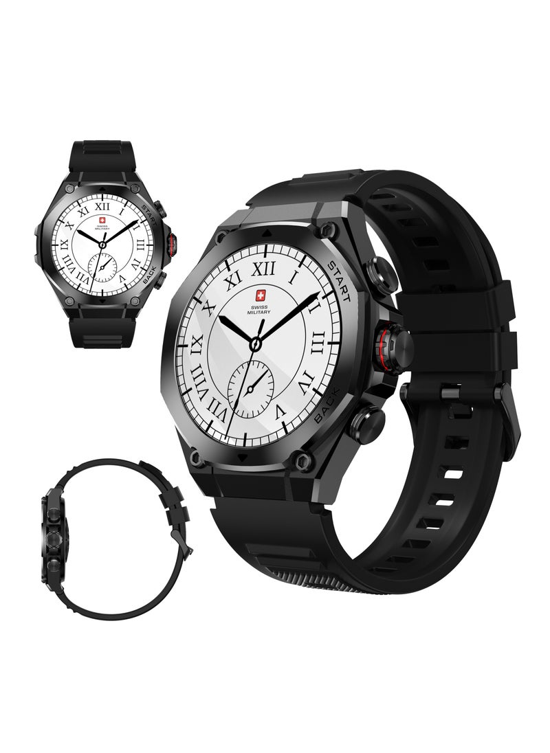 SWISS MILITARY - Swiss Military DOM6 Smartwatch 1.43" AMOLED, Bluetooth Calling, Multi Language, Health & Sports Tracking, Wireless Charging, 7 Days Battery, IP67, iOS/Android Compatible, Black Frame with Black Strap - Image 1