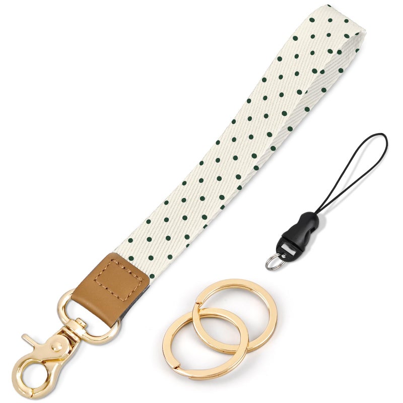 Knagsfa Wristlet Keychain, Cute Wrist Strap for Women, Wrist Lanyard for Keys, Wallet, Id Holder, Cell Phone, Beige Polka Dots - Image 1