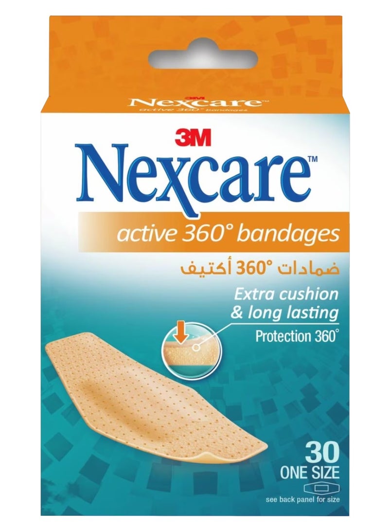 ثري ام 3M Nexcare ضمادات شرائط نشطة 360 درجة، عبوة من 30 ضمادة