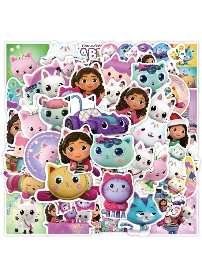 NIBEMINENT 50 Pcs Cartoon Gabby's Dollhouse Deco Kit Waterproof Stickers, High Definition Printing Bright Colors, Suitable for Laptop Skateboard Luggage Water Bottle Guitar DIY - Image 1