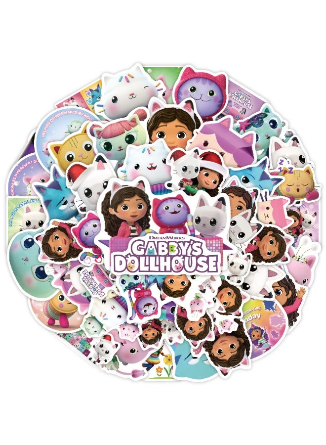 NIBEMINENT 50 Pcs Cartoon Gabby's Dollhouse Deco Kit Waterproof Stickers, High Definition Printing Bright Colors, Suitable for Laptop Skateboard Luggage Water Bottle Guitar DIY - Image 2