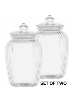 VOIDROP Set Of 2 Borosilicate Stripe Glass jar, Airtight Glass Jar with Knob Lid Vertical Ridges Jar Clear Food Storage Container Jar for Noodles Flour Rice Sugar and coffee