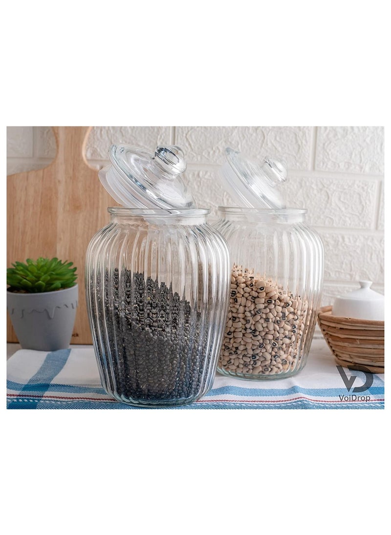 VoiDrop - VOIDROP Set Of 2 Borosilicate Stripe Glass jar, Airtight Glass Jar with Knob Lid Vertical Ridges Jar Clear Food Storage Container Jar for Noodles Flour Rice Sugar and coffee - Image 1