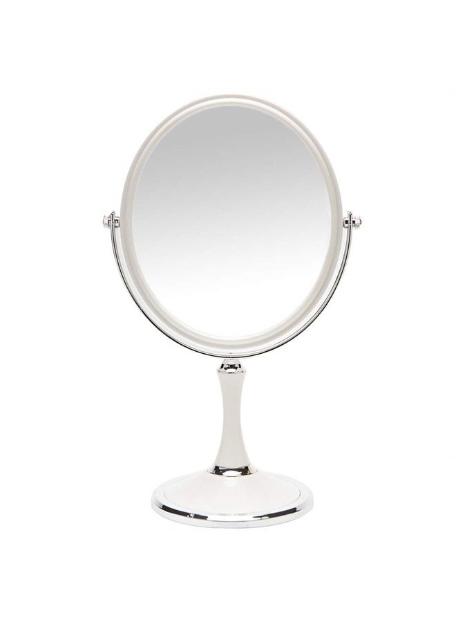 YEAKE Vintage Table Mirror with Stand 8-inch Double Sided Swivel 1X/3X Magnification Desk Mirror with Silver Style 13 Inch Height Standing Tabletop Makeup Vanity Mirror(Oval) - Image 1