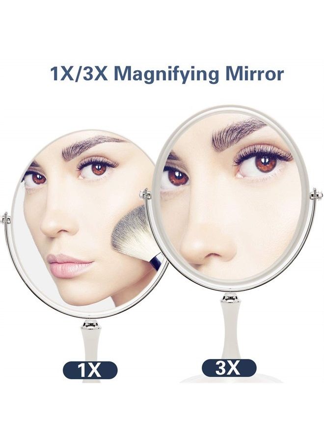 YEAKE Vintage Table Mirror with Stand 8-inch Double Sided Swivel 1X/3X Magnification Desk Mirror with Silver Style 13 Inch Height Standing Tabletop Makeup Vanity Mirror(Oval) - Image 2