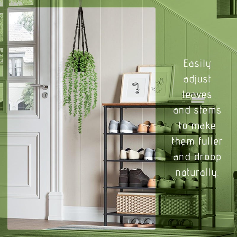 LUZOGA Realistic Artificial String of Pearls Plant - Faux Hanging Succulent Trailing Plant with Black Pot, Natural-Looking Small Potted Faux Plant Indoor Outdoor for Home Office Shelf Decor - Image 4